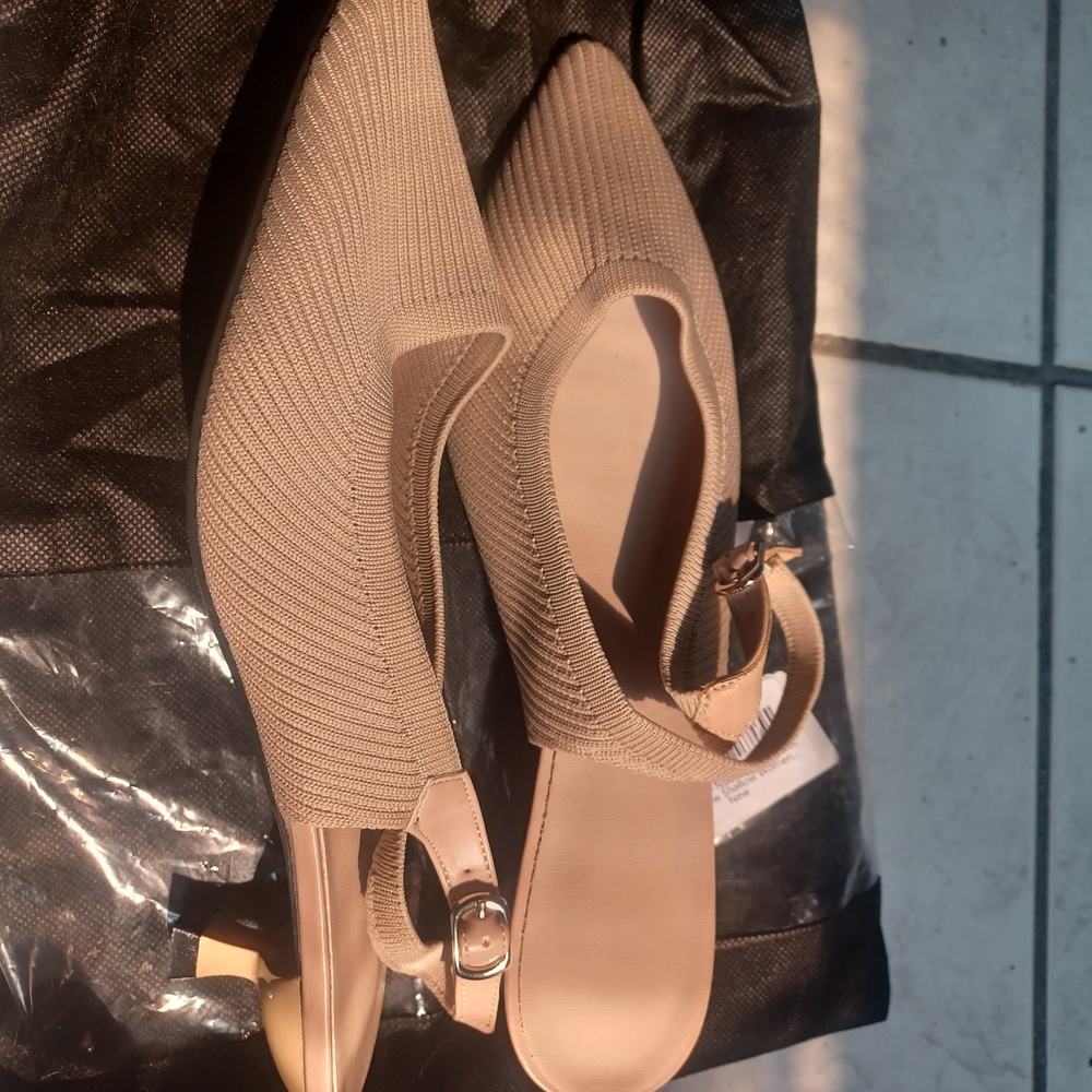 Women's Beige Knit Slingback Heels